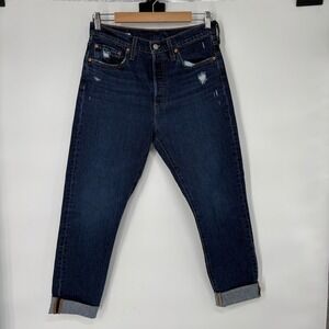 Levi's 501 Skinny Jeans Dark Wash Distressed High Rise Button Fly Denim 31x24